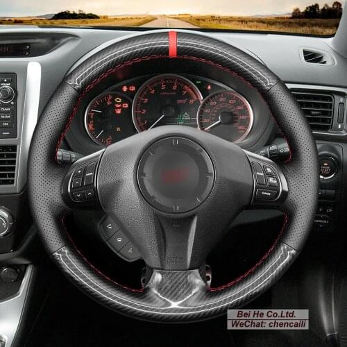 DIY Hand Stitching PU Carbon Fiber Black Leather Car Steering Wheel Cover for Subaru Forester Impreza WRX Legacy