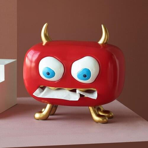 Funny Big Eyes Golden Horn Red Demon Removable Tissue Box Home&Office Decoration Furnishing