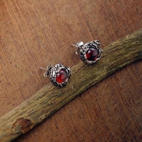 Personality Retro Silver Color Red Zircon Crystal Dragon Stud Earrings for Men Women Punk Cool Dragon Earrings Hip Hop Jewelry