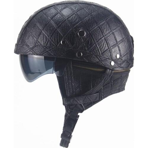 Retro Leather Motorcycle Half Helmet With Visor Classical Casque Unisex For Harley Riding Motor Scooters Racing Biker 4 Seasons