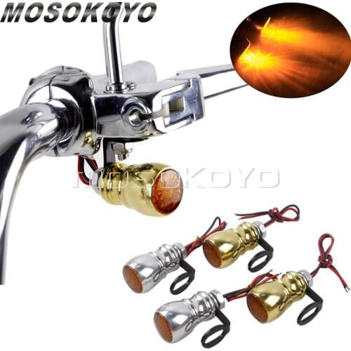 Cafe Racer Old Shool Brass/Aluminum Mini Turn Signal Light Handlebar Relocation Mount LED Blinker Amber Indicator for Chopper