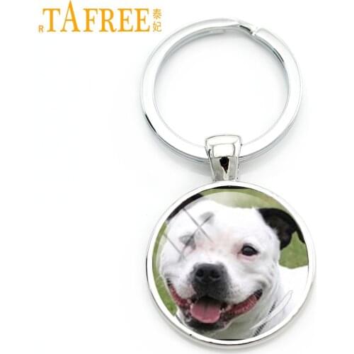 TAFREE Fluffy Dog glass cabochon keychain Smart patient and kid-friendly French bulldog key chain men women jewelry DG12