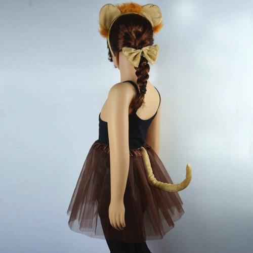 Halloween Christmas Animal Jungle Lion Cosplay Headband Tutu Skirt Tie Tail Set Party Props Costume for Kids Children Women