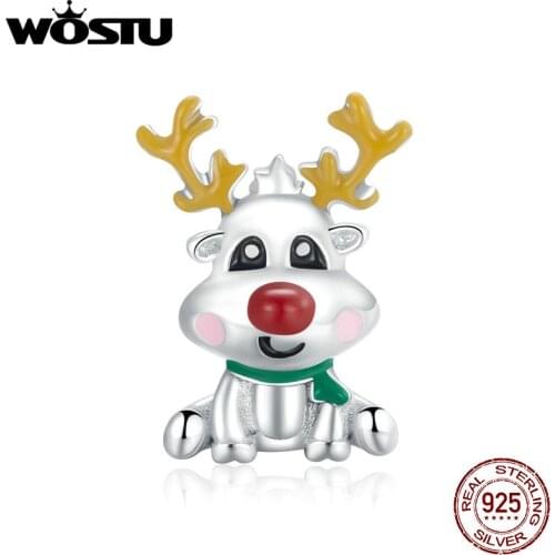 WOSTU Cute Reindeer Metal Beads for Women 925 Sterling Plated Silver Charm Beads Jewelry Making for Bracelet Bangle DAC375