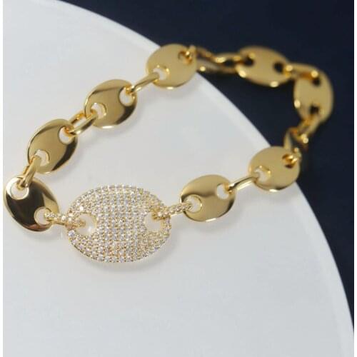 SLJELY High Quality Fashion Real S925 Sterling Silver Pink Gold Color Chain Grain De Cafe Bracelet Micro Zircon Stones for Women