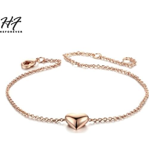 Top Quality Simple Smooth Small Heart Rose Gold Color Bracelet Fashion Jewelry For Women HotSale H199