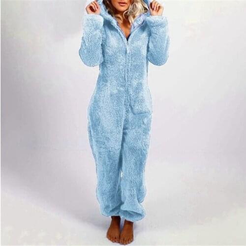 Women Jumpsuit One-Piece Pajamas For Women Onesies Hooded Winter Autumn Sleepwear Coral Fleece Warm Cute Long Homewear S-5XL