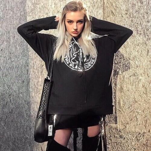 High Street Gothic Punk Long Sleeve Harajuku Warm Loose Top Trash Punk Y2K Hooded Sweatshirt Female Dark Reaper Skeleton Girl