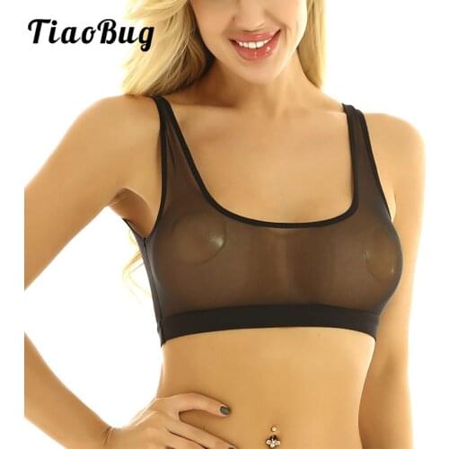 Women Pole Danc Crop Top Sexy Sleeveless See Through Mesh Bralette Vest Tank Tops