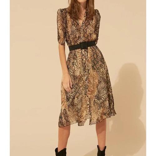 Women Dress 2019 New Snake Print Printed Slim Midi Dress