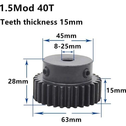 1.5M 40T High frequency blackening Spur Gear pinion teeth width 15mm 1.5mod gear rack 40teeth