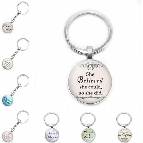 2020 New Friendship Jewelry Text Keychain Glass Convex Round Personality Pendant Keychain Gift