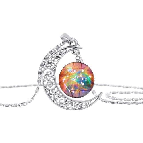 30 Star Sky Universe Planet 12 Constellation sign Crescent Necklace Moon Geometric Pendant Necklace Half Moon Zodiac jewelry