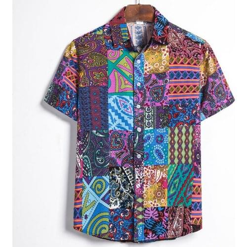 66# Summer Fashion Men Cardigan Short Sleeve Hawaiian Beach Flower Shirt Mens Turtleneck Shirt Fashion Personality Casual Shirt