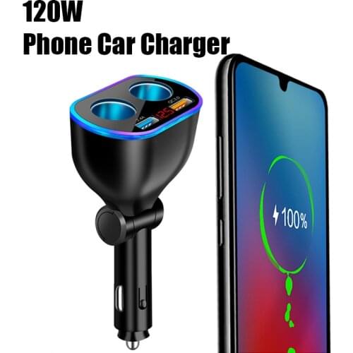 120W 4In1 Car Charger for Mobile Phone Fast Charger Cigarette Lighter Converters QC 3.0 Powerful Cellphone USB Charging Station