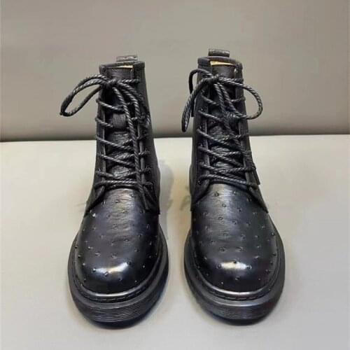 Authentic Real True Ostrich Skin Men Women Couple Martin Boots Genuine Exotic Leather Male Female Unisex Lace-up Ankle Shoes