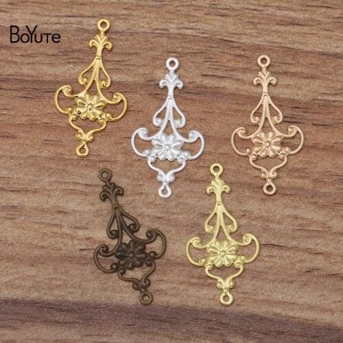 BoYuTe 100Pcs 15*28MM Filigree Metal Flower Connector Charms with 2 Loops Diy Hand Made Earring Jewelry Accessories