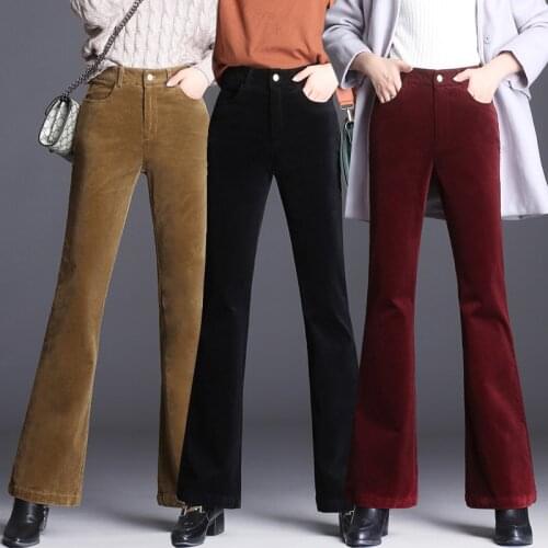Women corduroy slim Flare Pants 2020 autumn winter casual pants new retro high waist trousers thick wide leg flare pants female