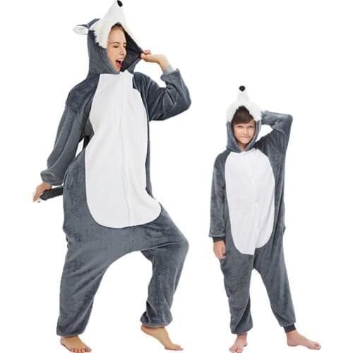 Flannel Animal Children Direwolf Pajamas Set Winter Hooded Animal Unicorn Cartoon Kids Pajamas Boys Girl Sleepwear Stitch Onesie