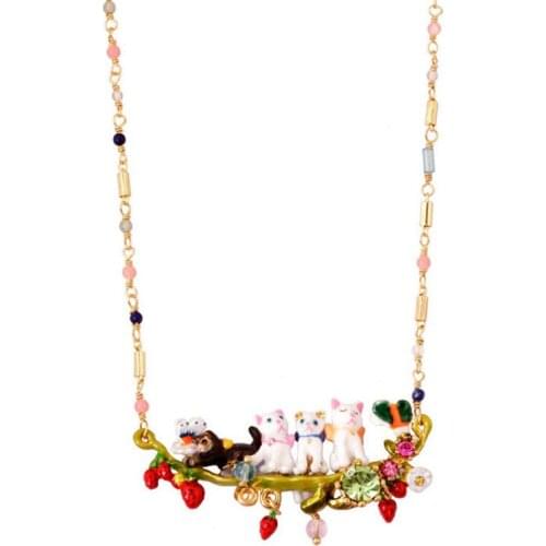European and American Trends Fashion Personality Elegant Spring Garden Hand-painted Enamel Five Cats New Clavicle Chain Necklace