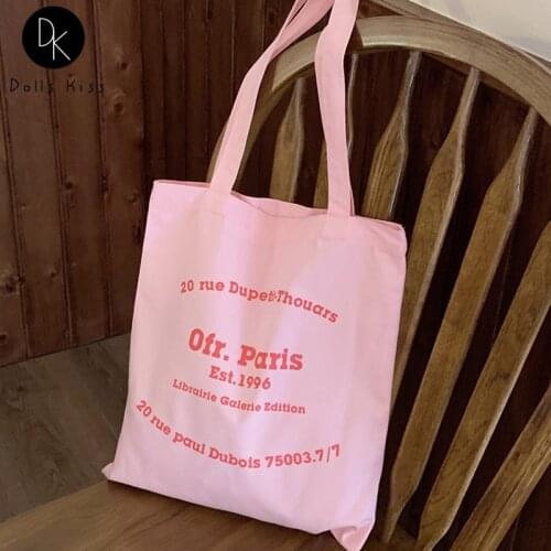 Female Canvas Shopping Bag Women Ofr Paris Printed Shoulder Bag Ladies Eco-Friendly Handbag Student Book Bag Girls Grocery Bag