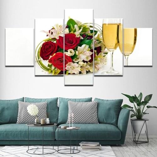 Canvas Painting Bridal bouquet and champagne 5 Pieces Wall Art Painting Modular Wallpapers Poster Print living room Home Decor