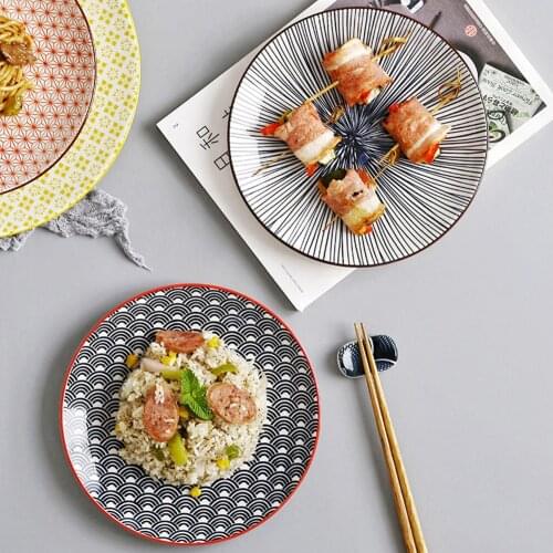 6/8 inch Japanese Style Ceramic Plate Tableware Retro Pattern Dinner Dish Dessert Steak Tray Ktichen Microwave Dinnerware