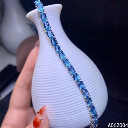 KJJEAXCMY Fine Jewelry 925 Sterling Silver inlaid blue topaz women hand bracelet elegant support detection