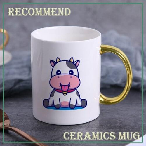 Cartoon cow coffee mug golden handle Ceramic Coffee Tea Milk Drinkware Mugs, Personality Cups Coffee Cup KTDW-032