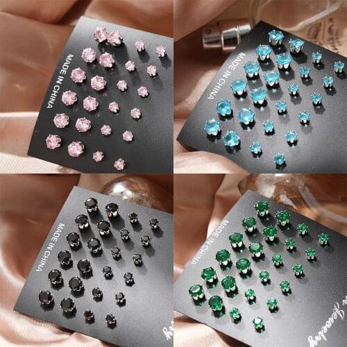 12 Pairs Women Colorful Stud Earrings Exquisite Geometric Crystal Elegant Earrings Femme 2021 Fashion Jewelry Earrings Set