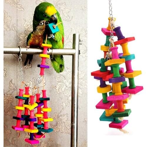 Colorful Wood Pet Bird Chew Peck Toys Parrot cage Toys Cages African grey conure Bird accessoires agapornis Perch Playing Fun