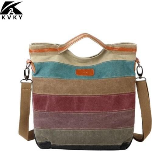 New Arrival KVKY Large Locket Patchwork Color Women Handbags Canvas Bag Shoulder Messenger Bag
