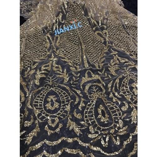 Top sale with glued glitter french net embroidered lace fabric jianxi-11899 for party dress