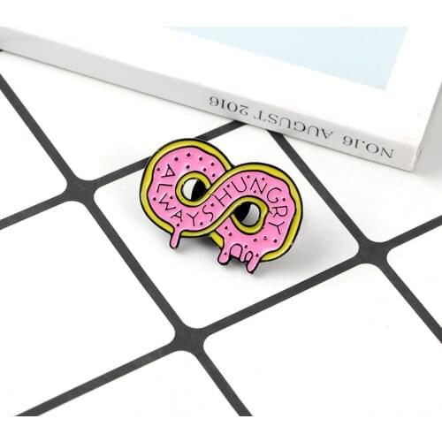 Pink Donuts Enamel Pin Cartoon Sweet Food Dessert Brooches Infinite Donut Metal Brooch Pins Badge Gifts for Women Men Children