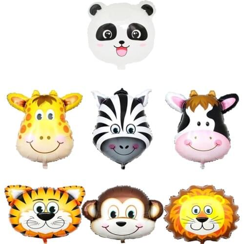 Cute Animal Head Foil Ballons Jungle Forest Safari Zoo Panda Tiger Lion Monkey Giraffe Zebra Cow Birthday Decorations Kits Boy
