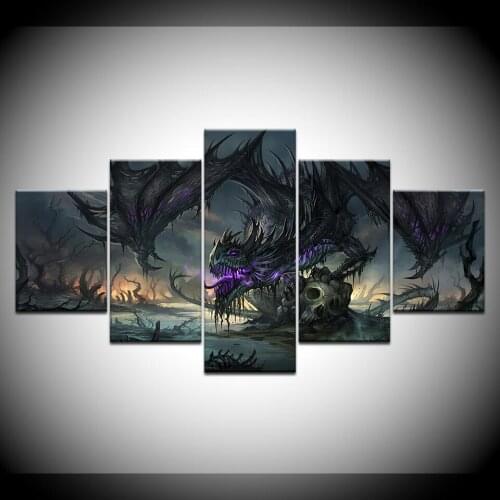 5 panel Wall Art Oil Painting Dark Dragon Poster Modular Pictures Canvas print Painting Hot Wall Pictures For Living Room