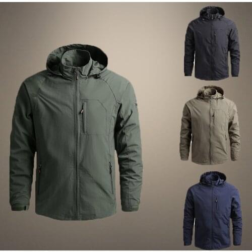 2021 Autumn Brand Mens Jacket Hooded Windproof Jacket Male Solid Color Fashion Coat Outdoor Quick-drying Sports Jacket Mens Top
