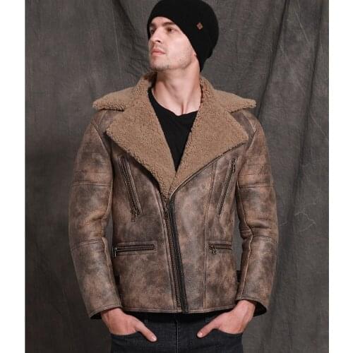 Brown Sheepskin Fur Shearling Men Winter Thicken Natural Fur Clothing Suit Collar Formal Outwear Businessmen Fur Coat