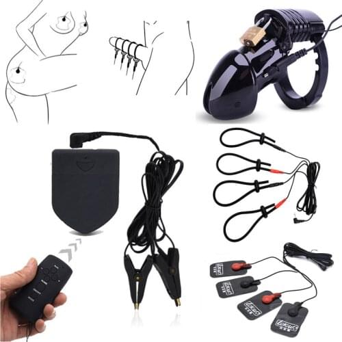 Wireless Remote Electro Shock Kit,Electric CB6000 Chastity Device Cock Cage Penis Ring Bdsm Nipple Clamp/Pad Sex Toys For Couple