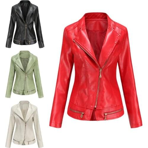 New high quality 2020 autumn large size thin PU leather lapel locomotive womens jacket