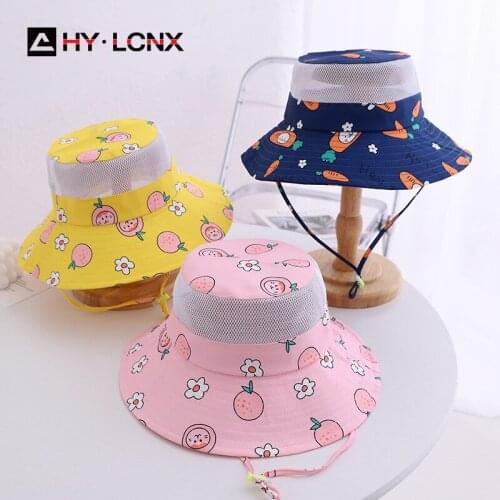 UV Protection Baby Bucket Hat Wide Brim Summer Caps Children Cotton Mesh Fruit Fisherman Hats Boy Girl Outdoor Babies Panama Cap