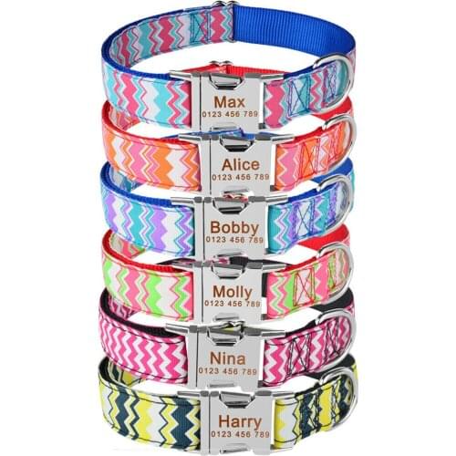 AiruiDog Free Engraved Personalized Dog Collar Fabric ID Name Tag Buckle Customized Puppy S M L Dog Pet Name Puppy Information