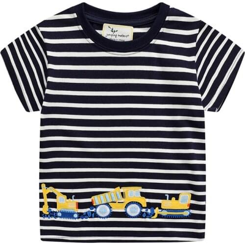 Jumping Meters New Summer Stripe Boys T shirts Fashion Cars Embroidery Baby Cotton Tops Hot Tees