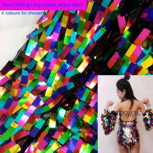 Sexy Long Square Sequin Mesh fabric Embroidered Shining Sequins Net Fabric DIY Sewing Wedding Dress Nightclub Stage Wide 128cm