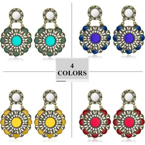 SHUANGR Antique Silver Color Boho Hollow-out Gypsy Tribal Indian Drop Earrings for Women Aladdin Mandala Flower Vintage Earrings