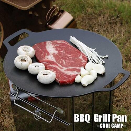 BBQ Grill Pan Outdoor Barbecue Grill Pan Iron Wok Korean Round Multi-teppanyaki Pan For Induction Cooker Open Flame Picnic Tool