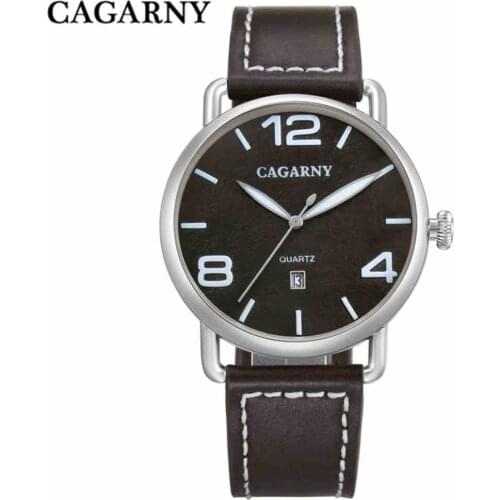 CAGARNY Sport Watch Men Leather Watchband Top Brand Fashion Male Gift Watches High Quality Life Waterproof Quartz Wristwatches