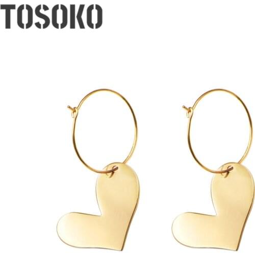 TOSOKO Stainless Steel Jewelry Heart Shaped Earrings Womens Sweet Eardrop BSF114