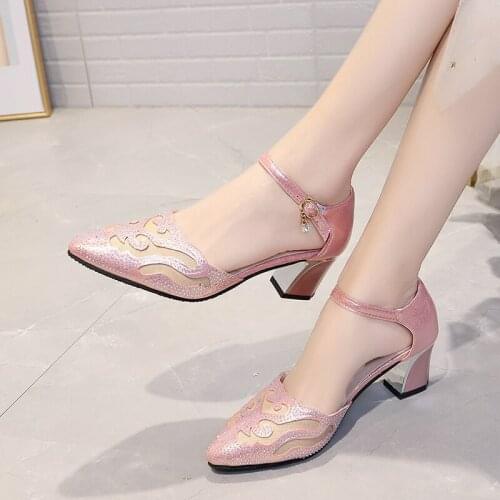 Spring hollow coarse sandals high-heeled shallow mouth pointed pumps shoes women Female sexy high heels large size mujer U22-14