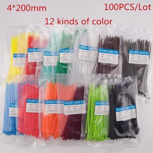 High Quality 100PCS/L 4X200MM Self-Locking Colorful Factory Standard Self-locking Plastic Nylon Cable Ties,Wire Zip Tie